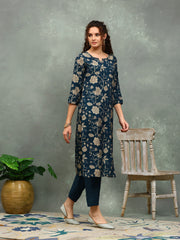 Printed Cotton Blend Kurta With Pants & Dupatta