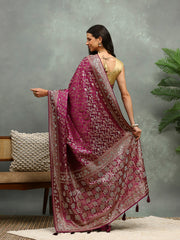 Stone Work Satin Embroidery Saree
