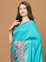 Zari Border Booti Art Silk Woven Saree