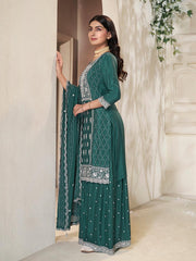 Neck Embroidery Art Silk Kurta With Sharara And Dupatta