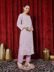 Floral Printed Cotton Blend Kurta With Pants