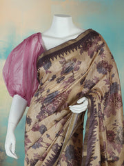 Digital Printed Art Silk Lavender Beige Saree