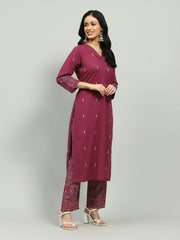 Plain Cotton Blend Kurta With Pants