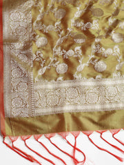 Woven Banarasi Chanderi Unstitched Suit With Dupatta