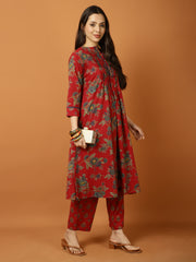 Printed Cotton Blend Kurta With Pants