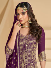 Embroidered Georgette Kurti With Skirt & Dupatta