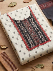 Printed Cotton Blend Unstitched Suit With Pant & Dupatta