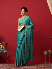 Plain Crepe Lake Blue Saree