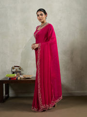 Embroidered Satin Saree