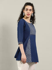 Neck Printed Denim Kurta