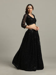 Sequin Embroidery Net Choli With Lehenga & Dupatta