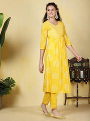 Printed Cotton Blend Kurta With Pants & Dupatta