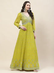 Sequin Embroidery Georgette Kurta With Churidar & Dupatta