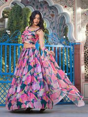 Floral Printed Georgette Choli With Skirt & Jacket