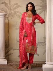 Zari Weave Georgette Kurta With Pants & Dupatta