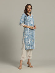 Floral Printed Cotton Blend Kurta With Pants