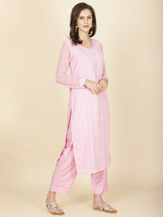 All Over Embroidered Georgette Kurta With Pants & Dupatta