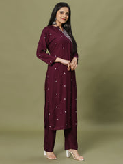 Resham Embroidery Cotton Blend Kurta With Pants