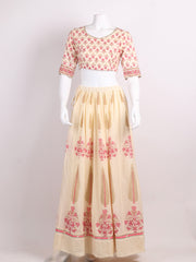 Floral Printed Cotton Choli With Lehenga & Dupatta