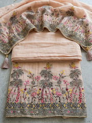Embroidered Linen Blend Unstitched Suit With Pant & Dupatta