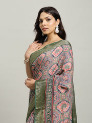 Digital Printed Cotton Blend Woven Saree