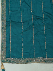 Embroidered Chinon Lake Blue Unstitched Suit With Pant & Dupatta