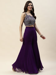 Zari Embroidery Georgette Crop Top With Sharara & Jacket