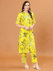 Floral Printed Cotton Kurta With Pants