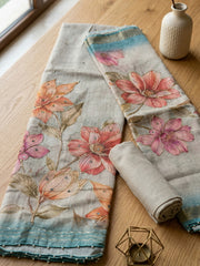 Embroidered Linen Blend Unstitched Suit With Pant & Dupatta