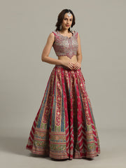 Multi Kali Art Silk Choli With Lehenga & Dupatta