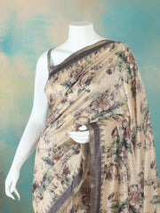 Digital Printed Art Silk Beige Saree