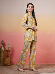 Printed Cotton Blend Kurta With Pants