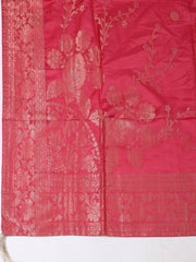 Embroidered Chanderi Unstitched Suit With Pant & Dupatta