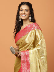 Plain Zari Border Banarasi Woven Saree