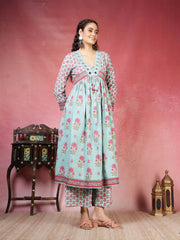 Printed Cotton Blend Kurta With Pants & Dupatta