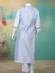 Embroidered Chanderi Kurta With Pant & Dupatta