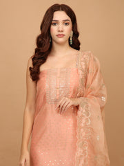 Neck Embroidery Chanderi Unstitched Suit Piece With Dupatta