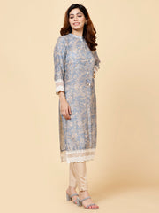 Floral Printed Mandarin Neck Muslin Kurta