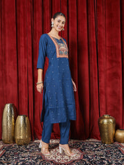 Printed Chanderi Kurta With Pants & Dupatta