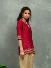Neck Embroidered Art Silk Kurta