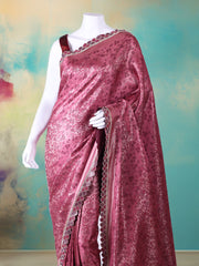 Embelished Satin Onion Pink Saree