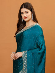 Cutdana Embroidery Chinon Saree