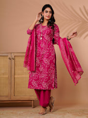 Printed Cotton Blend Kurta With Pant & Dupatta
