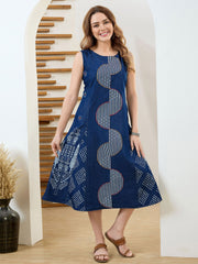 Neck Embroidered Denim Dress