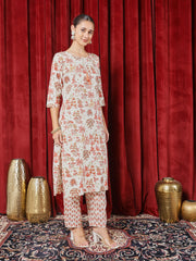 Printed Cotton Blend Kurta With Pants & Dupatta