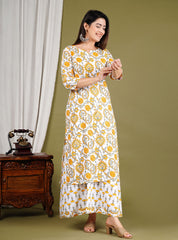 Printed Cotton Blend Kurta With Skirt