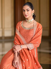 Banarsi Weave Tissue Kurta With Legging & Dupatta