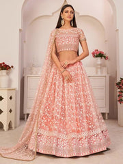 Embroidered Net Unstitched Choli With Lehenga & Dupatta