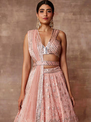 Embroidered Organza Unstitched Choli With Lehenga & Dupatta