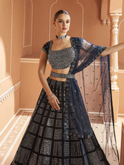 Embelished Velvet Unstitched Choli With Lehenga & Dupatta